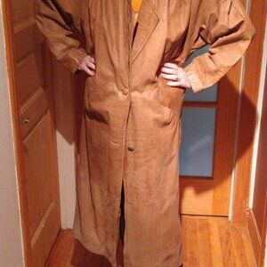 Tan leather long western style coat